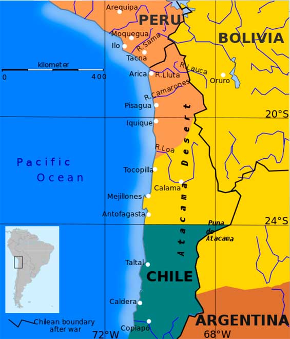 Fronteras actuales y anteriores a la Guerra del Pacífico. GNU Free Documentation License
