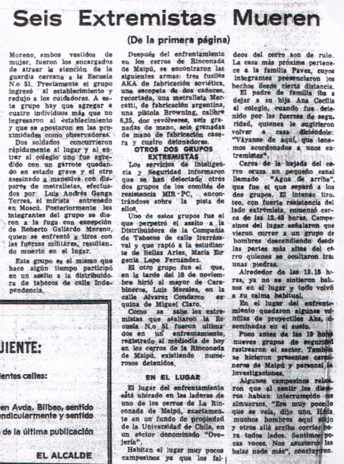 "El Mercurio", del 20 de noviembre de 1975. Detalle (continuación).| www.labatalla.cl