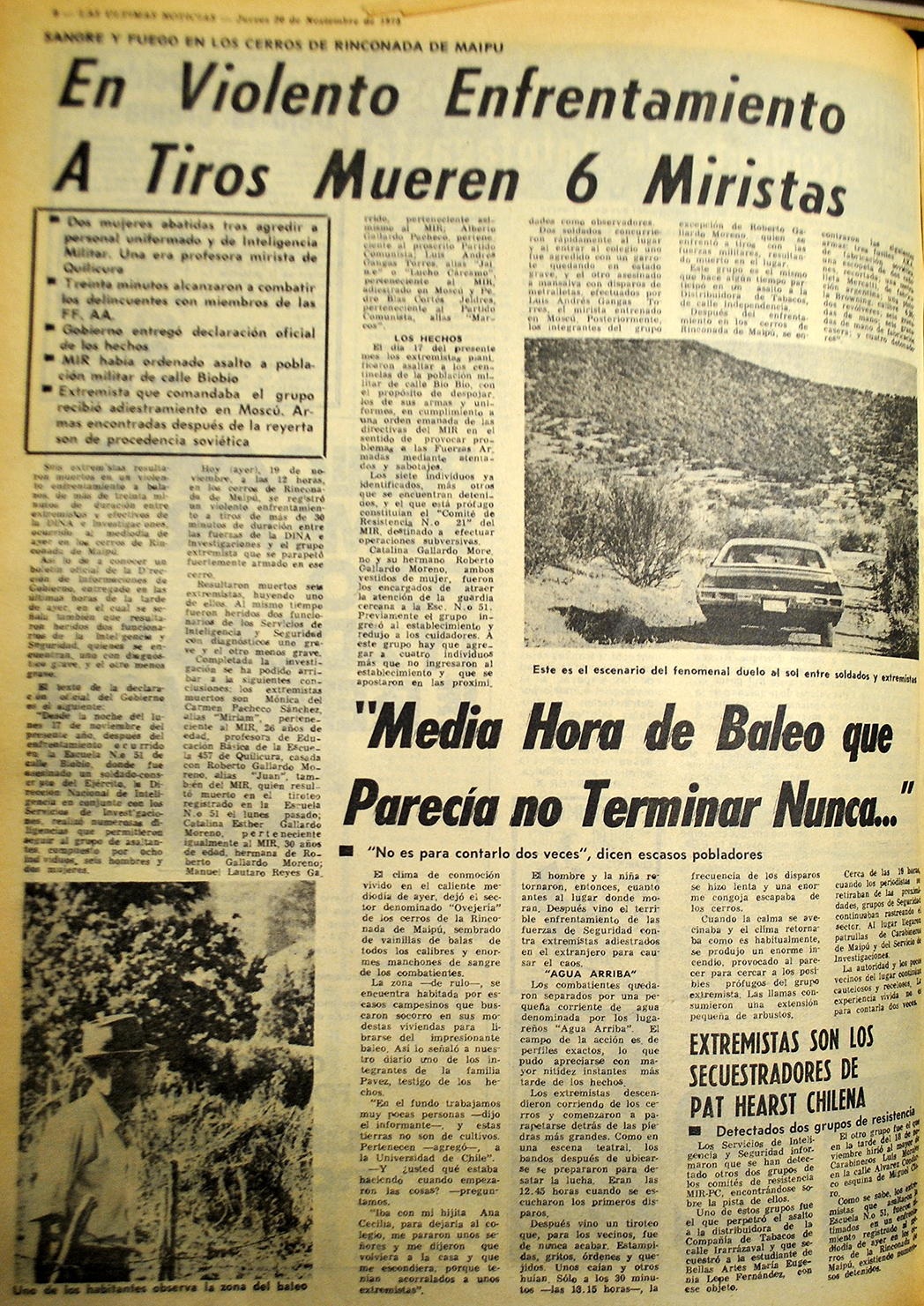 Portada de "Úlimas noticias", del 20 de noviembre de 1975. Página 3. | www.labatalla.cl