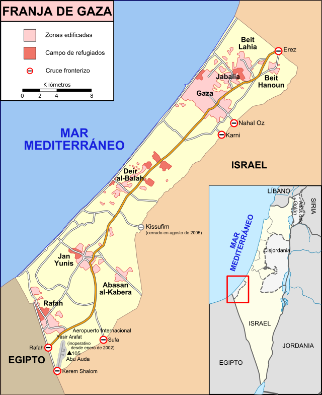 Mapa de la franja de Gaza. | (CC) Gringer.