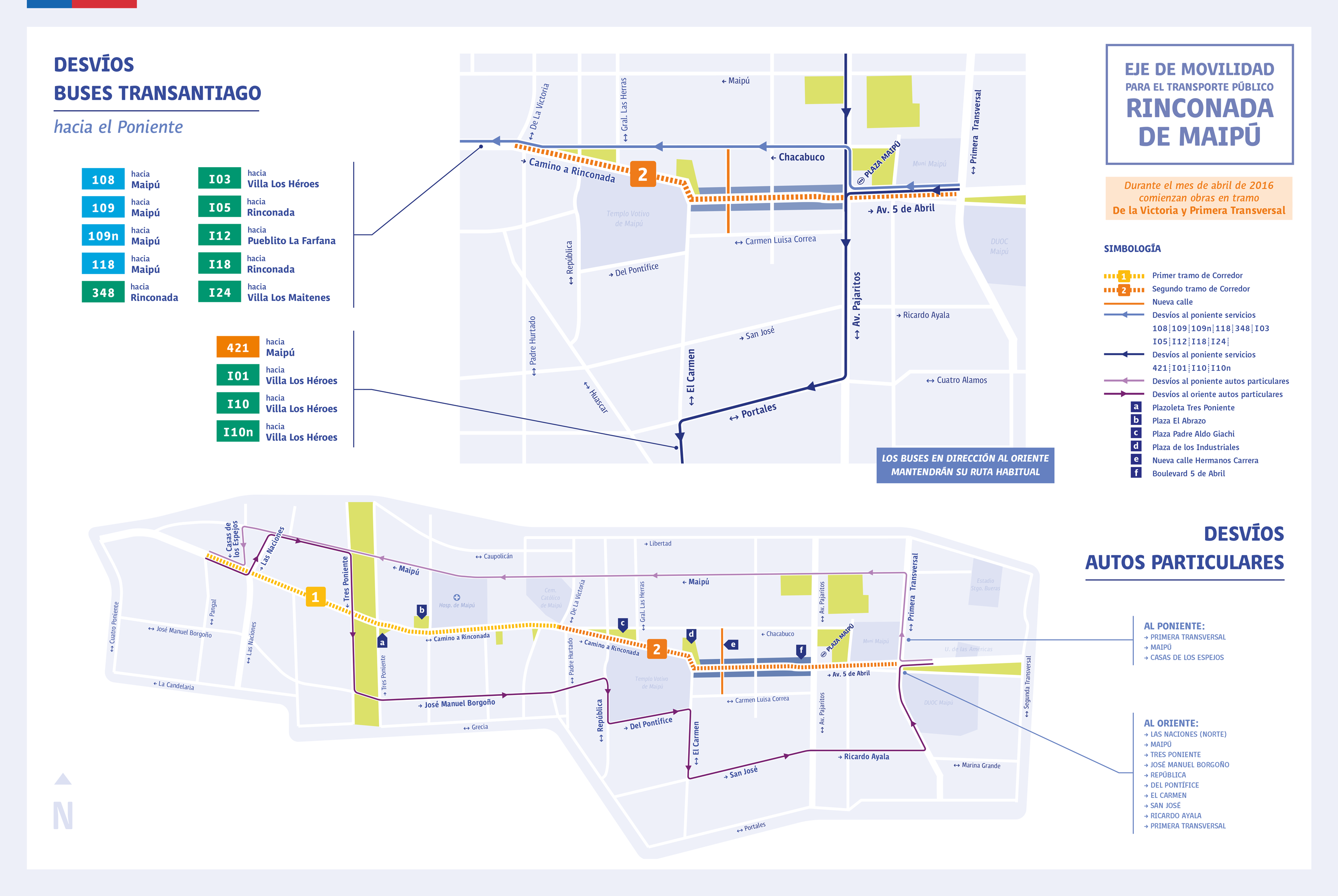 Mapa de los desvíos, proporcionado por Directorio de Transporte Público Metropolitano. Pinchar para agrandar.