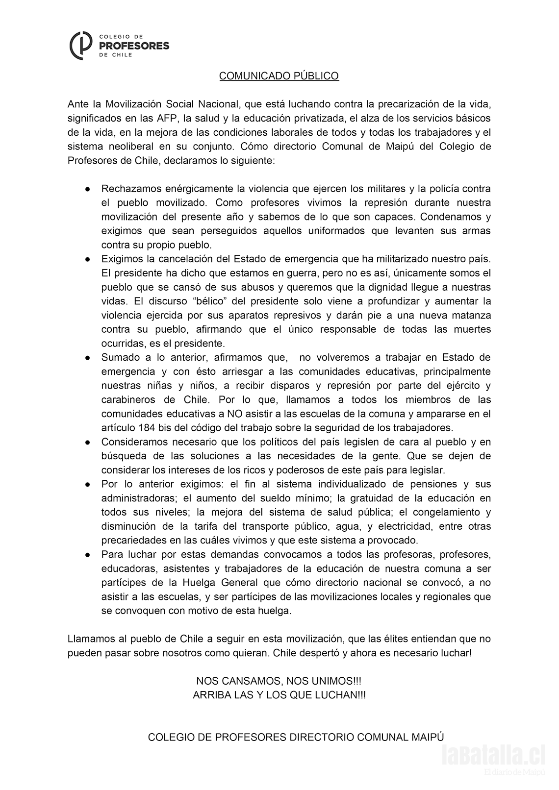 COMUNICADO PÚBLICO 22-10