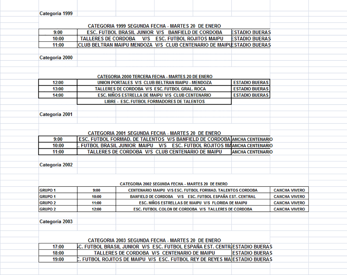 Programación oficial para el martes 20 de enero (sujeta a modificaciones).