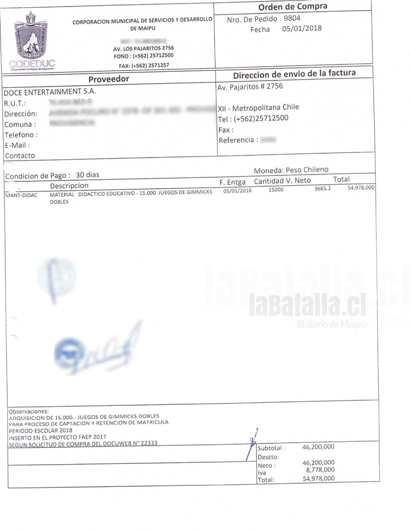 Orden de compra en LaBatalla.cl
